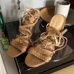 ivanka trump 7.5 stiletto, strappy, nude heels, only worn once